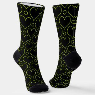 Love Hearts & Polka Dots pattern in Lime Green Socks