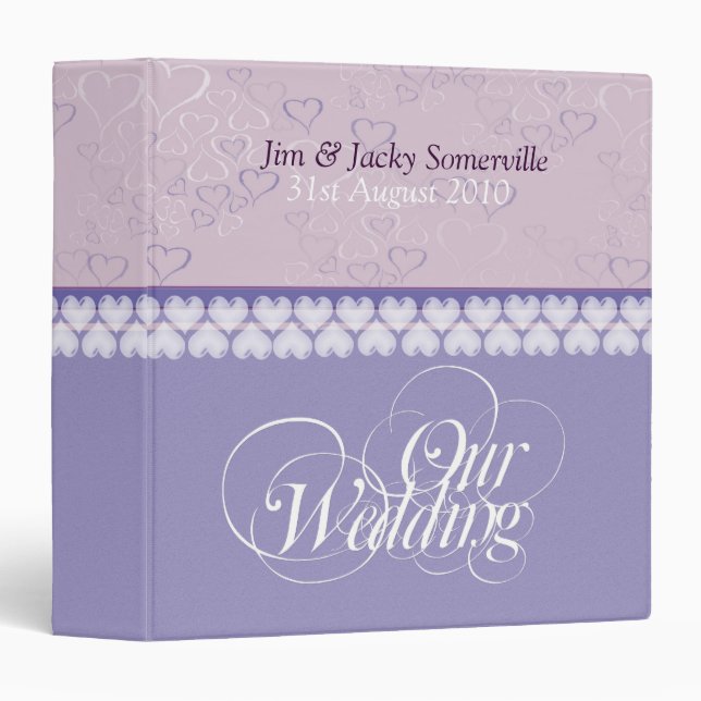 Love Hearts Purple Lilac Mariage Album Classeur (Devant/Côté)