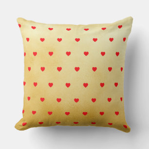 Love Hearts Red and Gold Throw Pillow