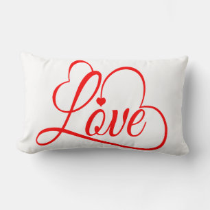 Love Hearts Red And White Lumbar Pillow