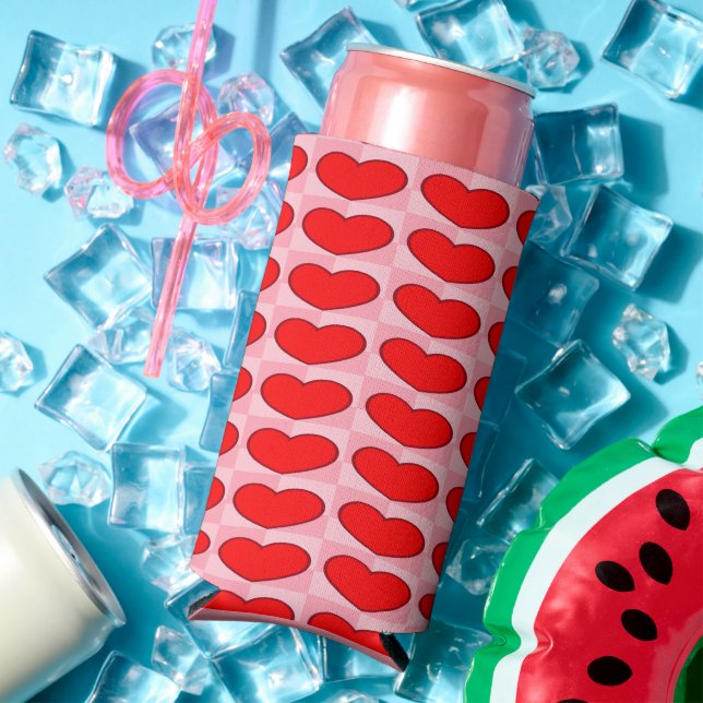 Love hearts red squares seltzer can cooler (In Situ Summer)
