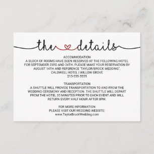 Love Hearts Red Wedding Details Enclosure Card