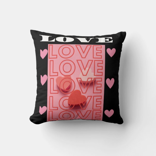 Love Hearts Romantic Typography Design Throw Pillow (Front)