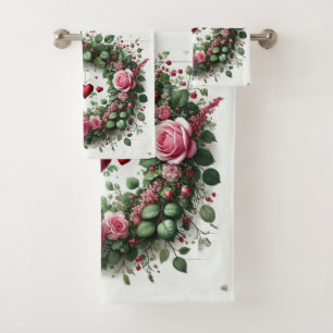 Love Hearts Roses Valentine's Day Bath Towel Set