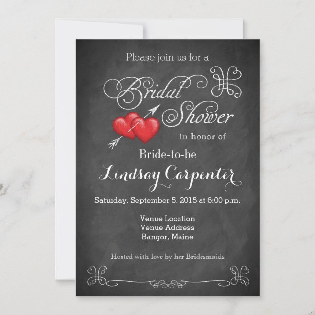 Love Hearts, Scrolls Chalkboard Bridal Shower Invitation (Front)