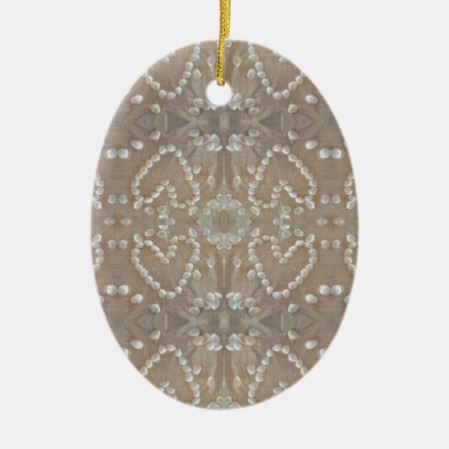 Love Hearts Sea Shells, Romantic Exotic Tropical Ceramic Ornament (Front)