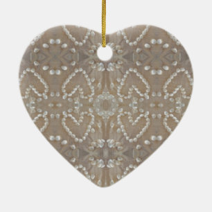 Love Hearts Sea Shells, Romantic Exotic Tropical Ceramic Ornament
