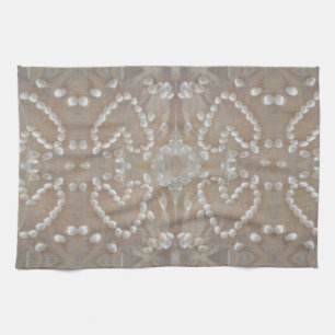 Love Hearts Sea Shells, Romantic Exotic Tropical Kitchen Towel