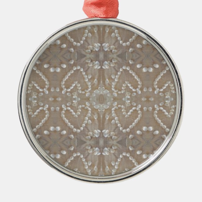 Love Hearts Sea Shells, Romantic Exotic Tropical Metal Ornament (Front)