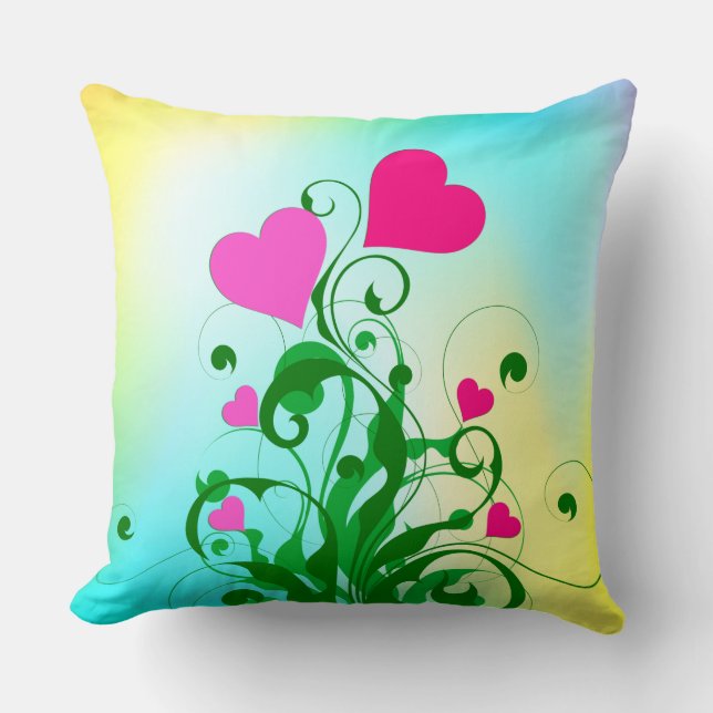 Love Hearts Tree Flowers-46555 Throw Pillow (Front)