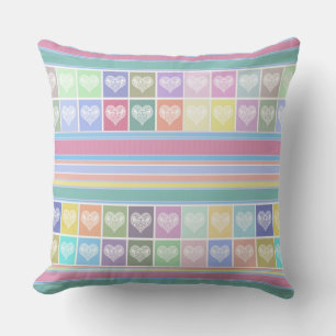 Love hearts Valentines Day design pastel colours c Throw Pillow