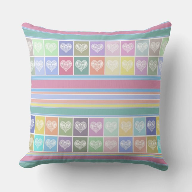 Love hearts Valentines Day design pastel colours c Throw Pillow (Front)