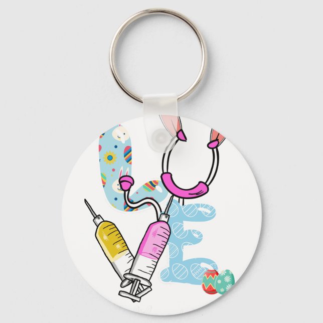 love heathcareworker easter, retro, vintage keychain (Front)