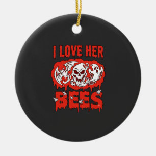 Love Her Bees Skull Ghost Bat Blood Drip Ceramic Ornament