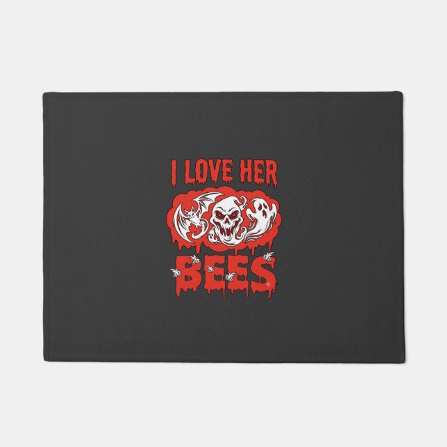 Love Her Bees Skull Ghost Bat Blood Drip Doormat (Front)