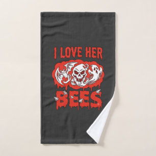 Love Her Bees Skull Ghost Bat Blood Drip Hand Towel