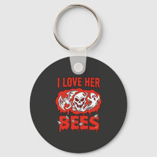Love Her Bees Skull Ghost Bat Blood Drip Keychain