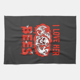 Love Her Bees Skull Ghost Bat Blood Drip Kitchen Towel