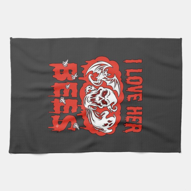 Love Her Bees Skull Ghost Bat Blood Drip Kitchen Towel (Horizontal)