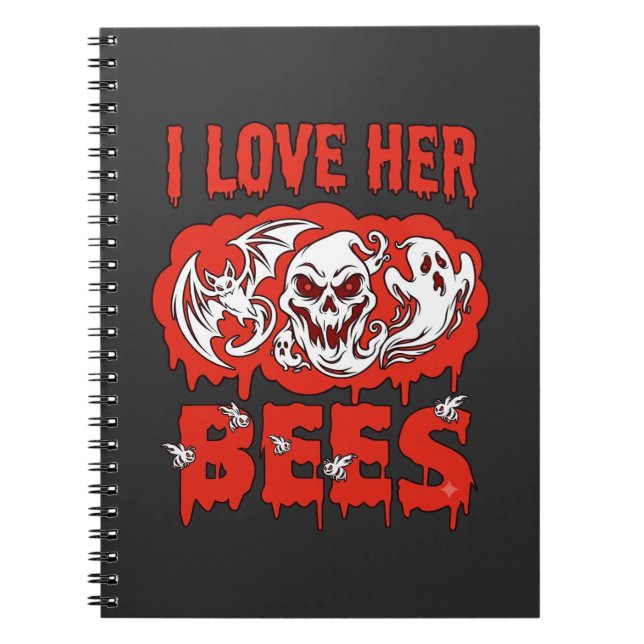 Love Her Bees Skull Ghost Bat Blood Drip Notebook (Front)