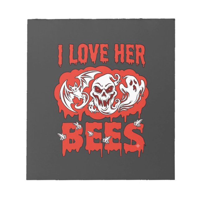 Love Her Bees Skull Ghost Bat Blood Drip Notepad (Front)