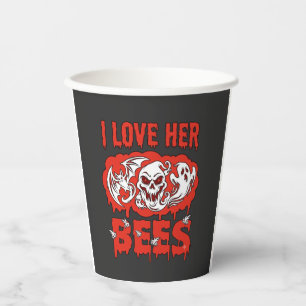 Love Her Bees Skull Ghost Bat Blood Drip Paper Cups