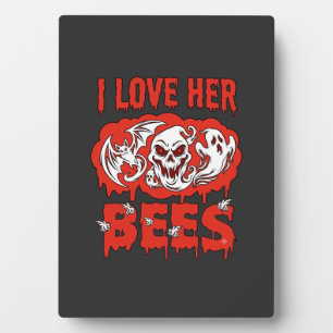 Love Her Bees Skull Ghost Bat Blood Drip Plaque