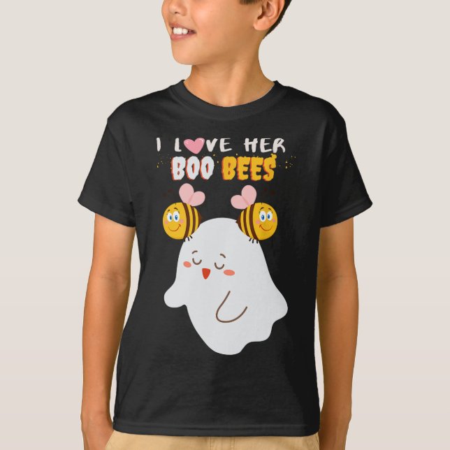 Love Her Boo Bees Funny Halloween Couple Husband B T-Shirt (Front)