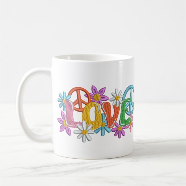Love Hippie Peace Sign Flower Power Coffee Mug (Left)