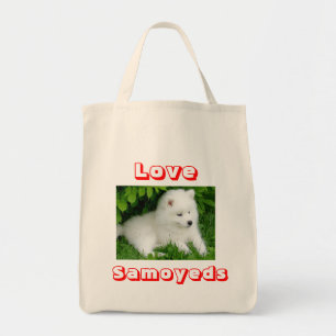 Love hite Samoyed Puppy Dog Tote Bag