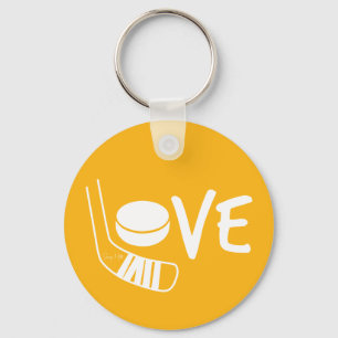 Love Hockey Ladies Girls Hockey Stick Puck Yellow Keychain