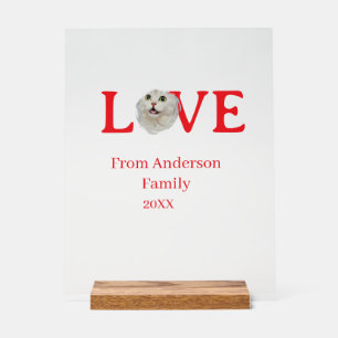 Love holidays cat photo pet family name bold lette acrylic sign