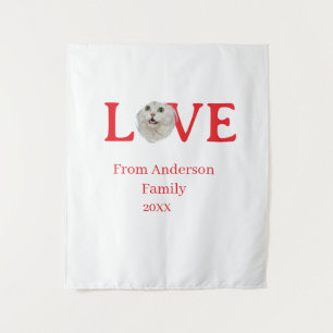 Love holidays cat photo pet family name bold lette tapestry