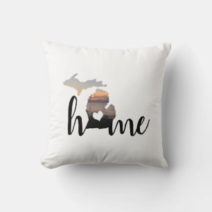 Love Home Michigan Typography With Heart Throw Pillow