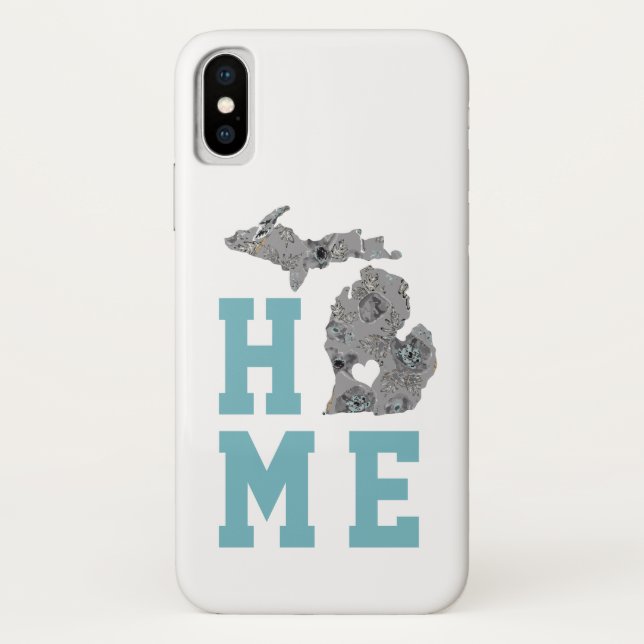 Love Home State Michigan Grey Blue Poppies Floral Case-Mate iPhone Case (Back)