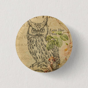 Love Hoo You Are Vintage Owl Mantra 1 Inch Round Button