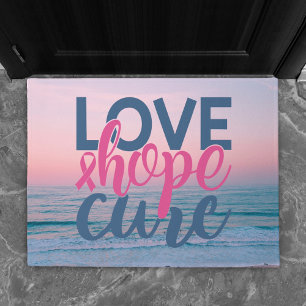 Love Hope Cure Breast Cancer Beach Sunset Doormat