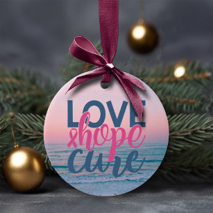 Love Hope Cure   Hand Painted Pastel Beach Sunset Ceramic Ornament