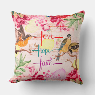 Love, Hope, Faith Floral Pillow