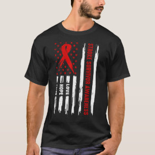 Love Hope Faith Red American Flag Stroke Survivor  T-Shirt