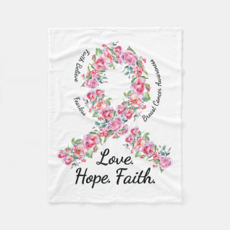 Love Hope Faith Shirt Floral Pink Ribbon Breast Ca Fleece Blanket