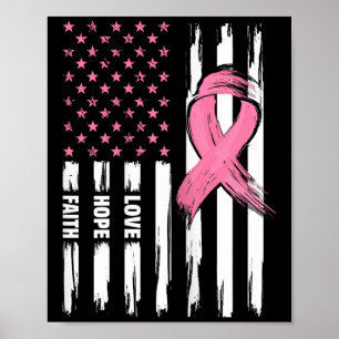 Love Hope Faith Usa American Flag _ Breast Cancer Poster