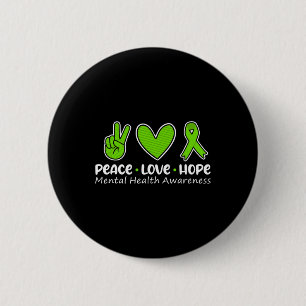 Love Hope Mental Health Awareness Green Ribbon Fun 2 Inch Round Button