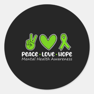 Love Hope Mental Health Awareness Green Ribbon Fun Classic Round Sticker