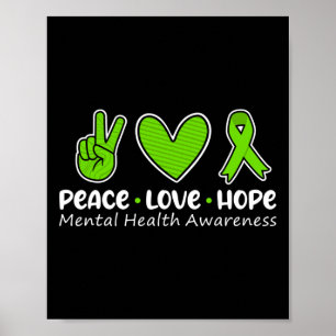 Love Hope Mental Health Awareness Green Ribbon Fun Poster
