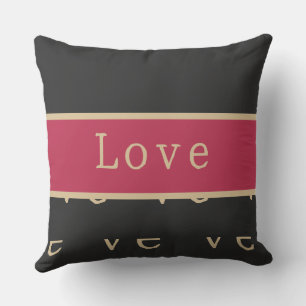 Love Hot Pink Black Gold Typography Modern Throw Pillow