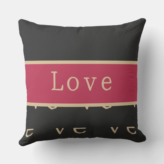 Love | Hot Pink Black Gold Typography Modern Throw Pillow (Back)