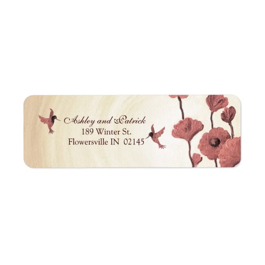 Love Hummingbirds and Painted Red Flowers Return Address Label