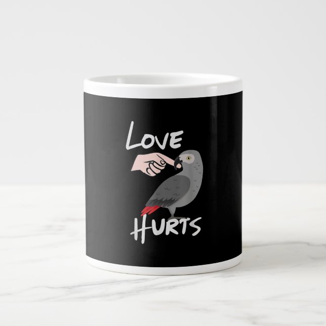 Love Hurts African Grey Parrot   Valentines Day Large Coffee Mug (Front)