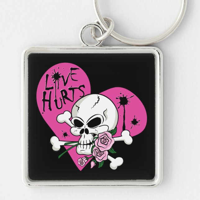 Love Hurts Skull Keychain (Front)
